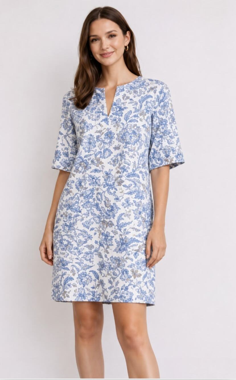 Jude Connally Small Blue White Floral Print Shift Tunic Dress Short Sleeve - Picture 1 of 7